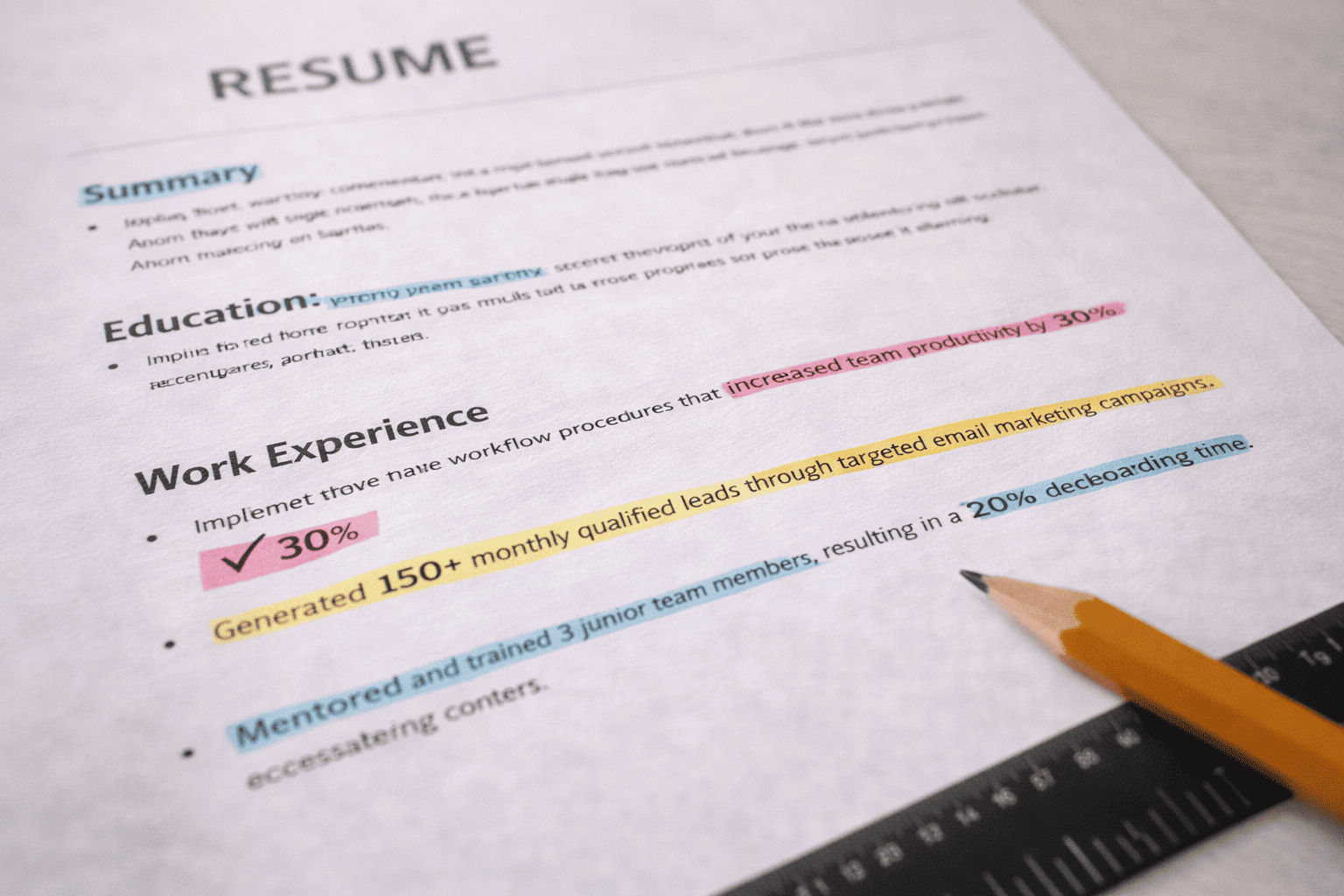 Resume snippet with highlighted results and metrics