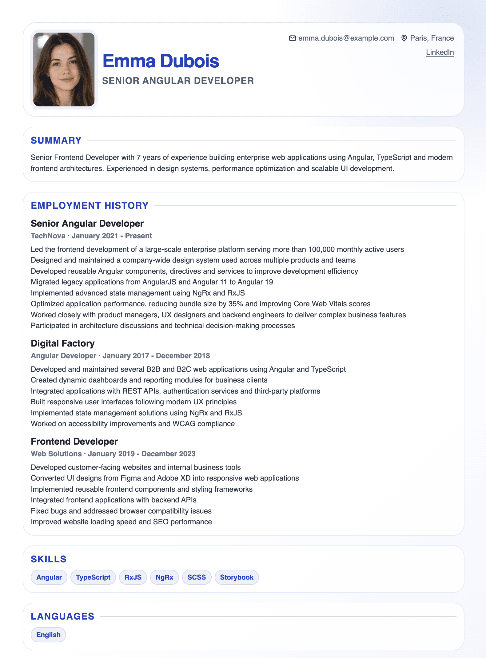 Bold template for sales and leadership roles