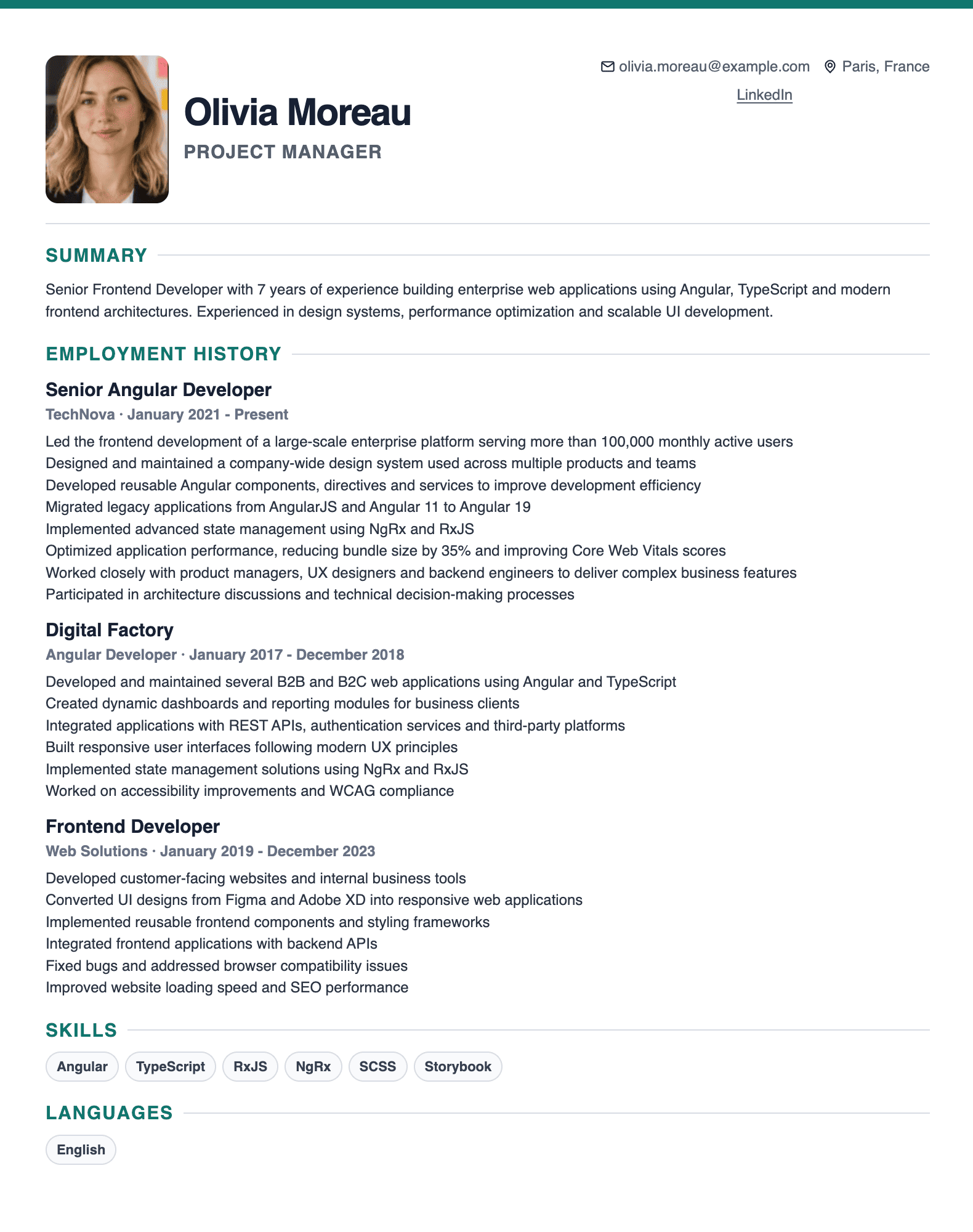 Classic template for traditional roles