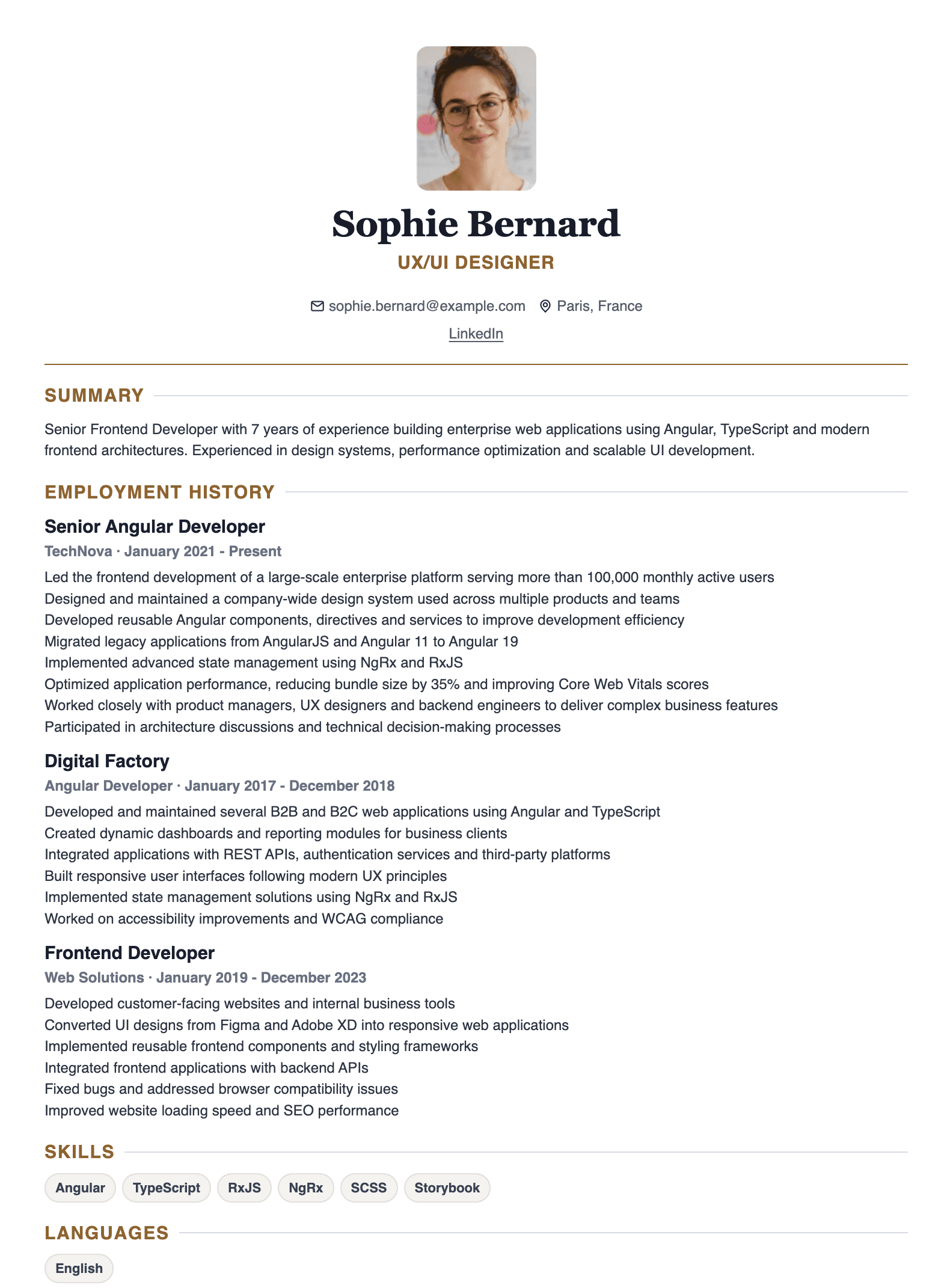 Professional template for experienced candidates