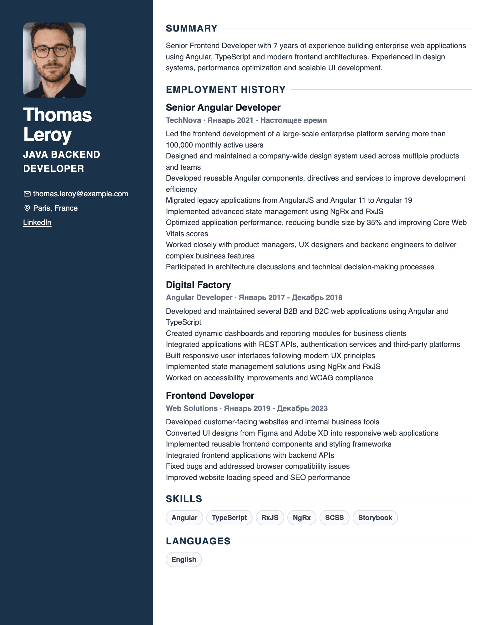Elegant template for creative and international applications