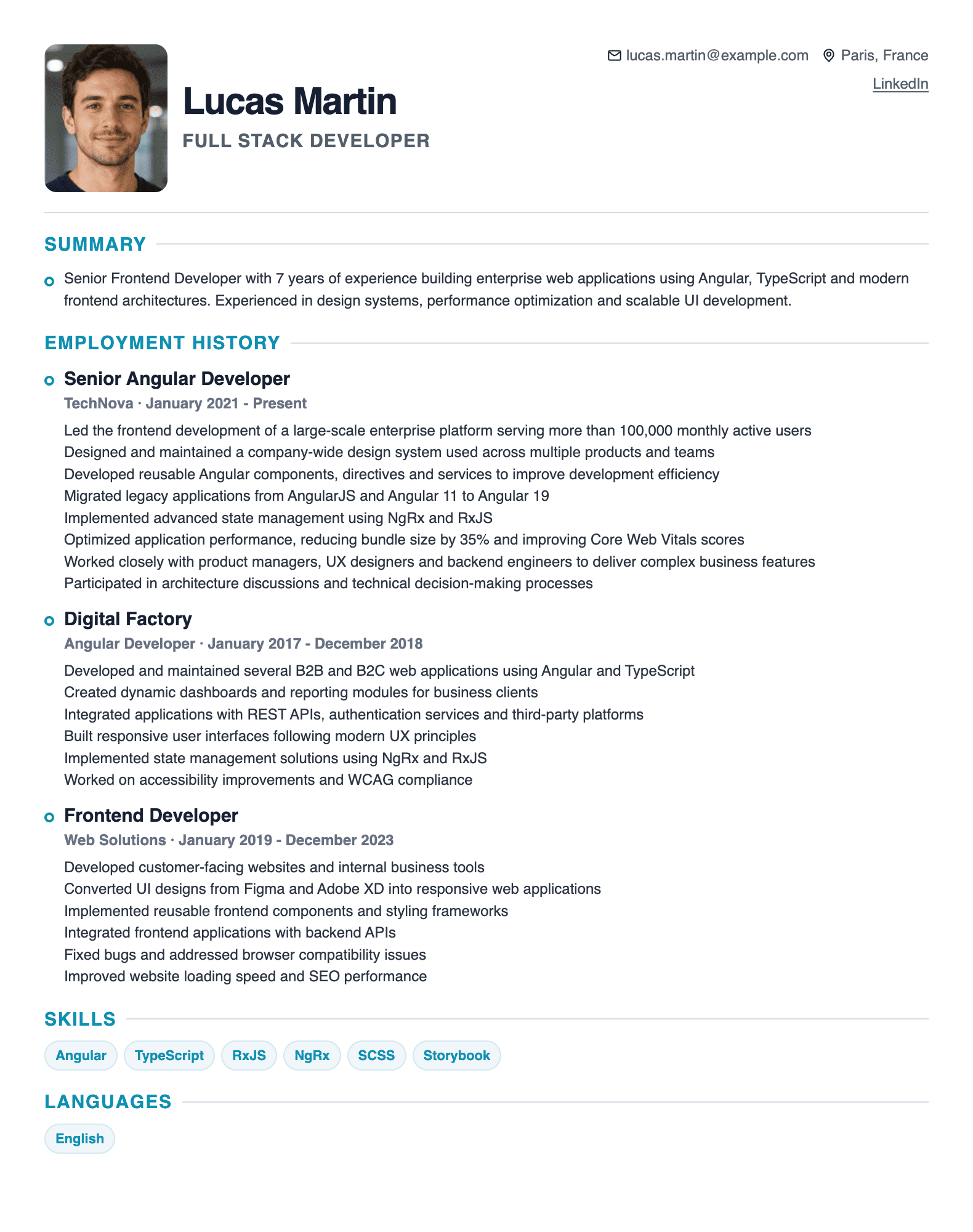 Modern template for tech and product roles